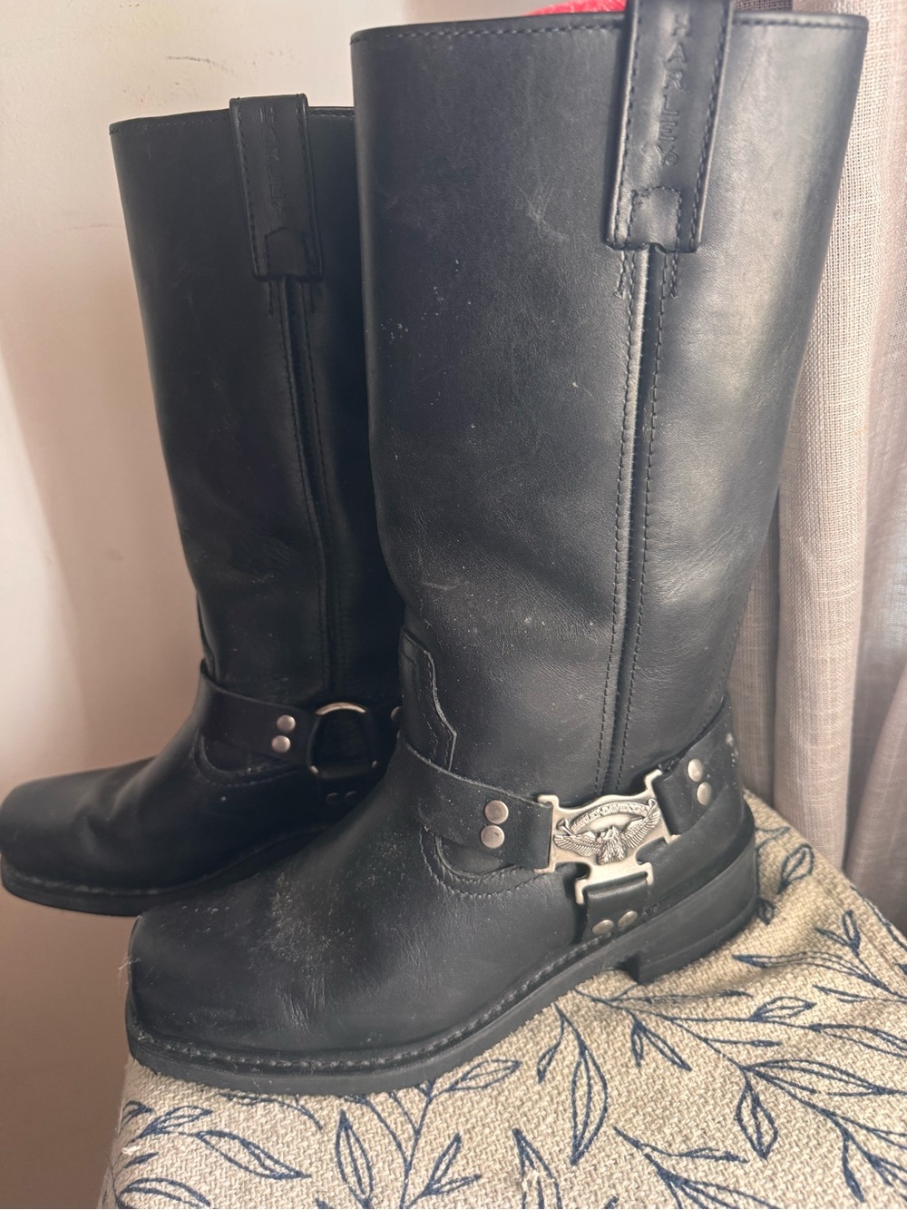 Harley-Davidson Black Leather Harness Moto Boots - Women's